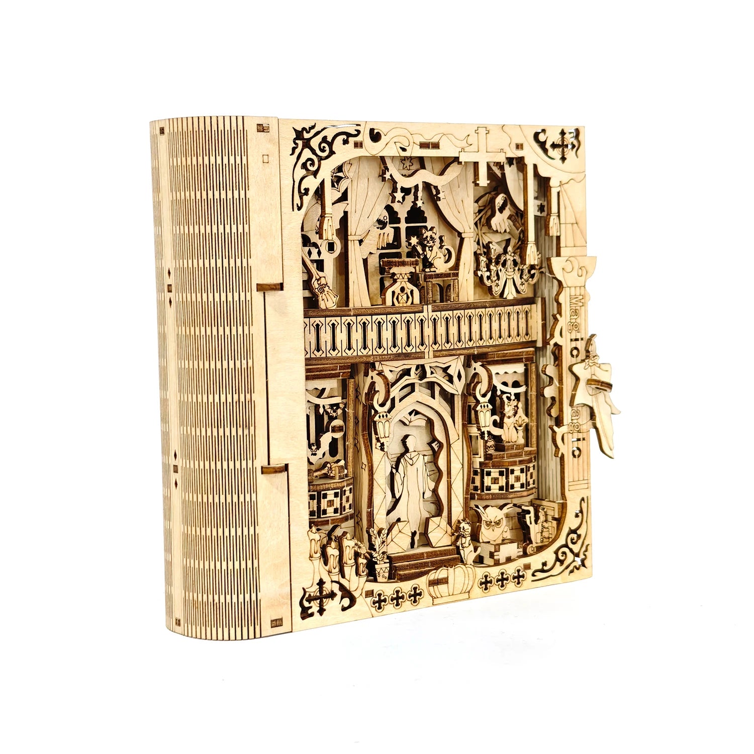 3D Vintage Magic Wooden Puzzle Book Model Kit - Wooden Home Decor - Fun Desktop Bookshelf Decoration - Building Party Game - Eng