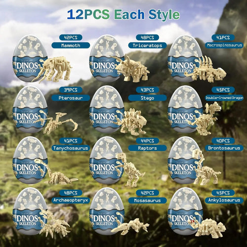 12 in 1 Dinosaur Skeleton Building Set, Mini Dinosaur Building Blocks for Easter Basket Stuffers, Christmas Birthday Easter Gift